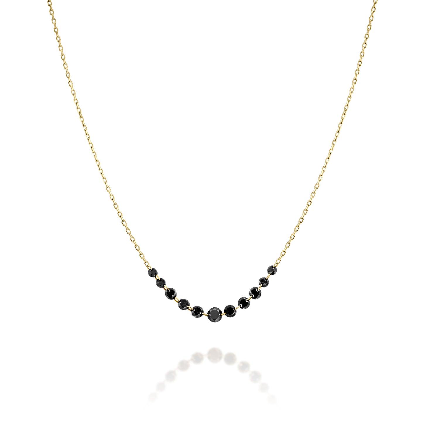 Floating Black Diamonds Necklace Gold 14K