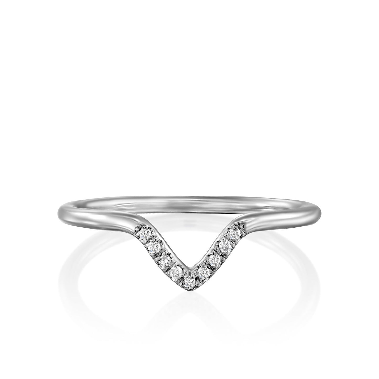 White Diamond Chevron Ring Gold 14K