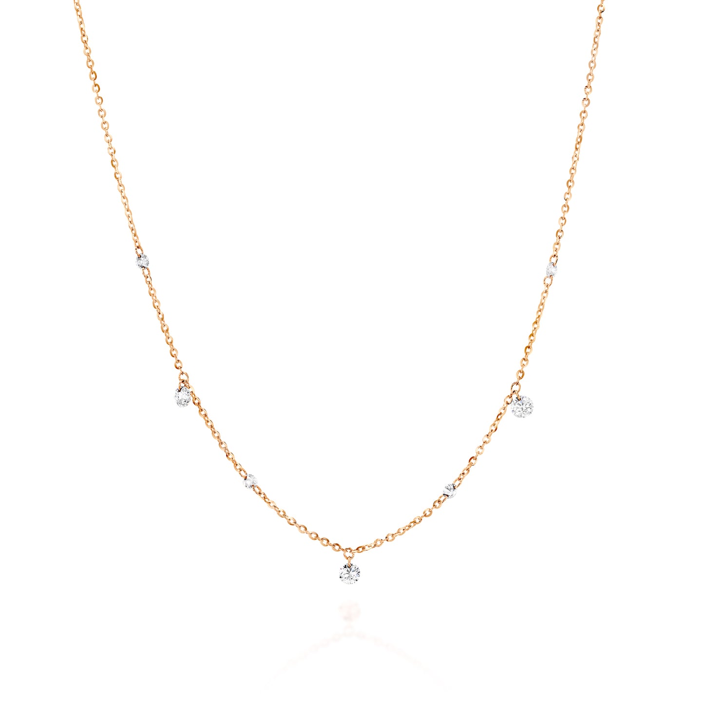 White Diamonds Floating Necklace Gold 14K