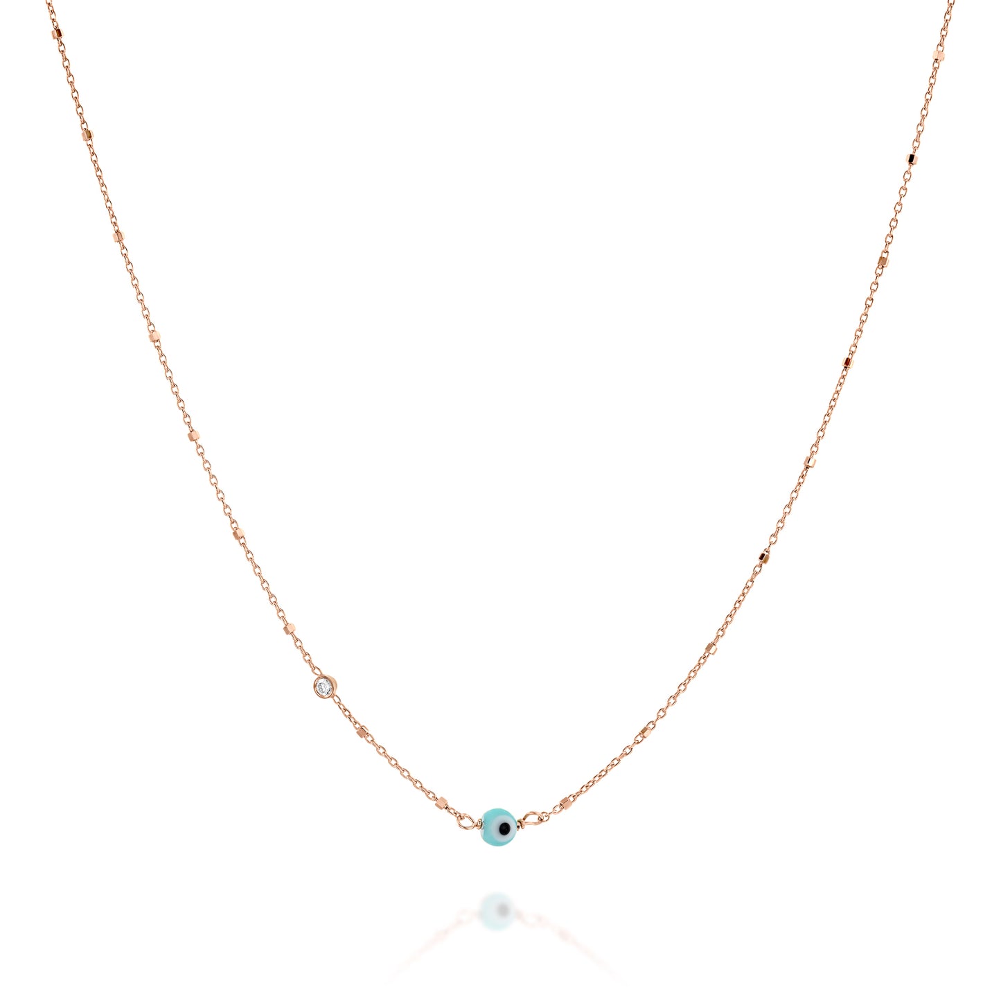 White Diamond Eye Necklace Gold 14K