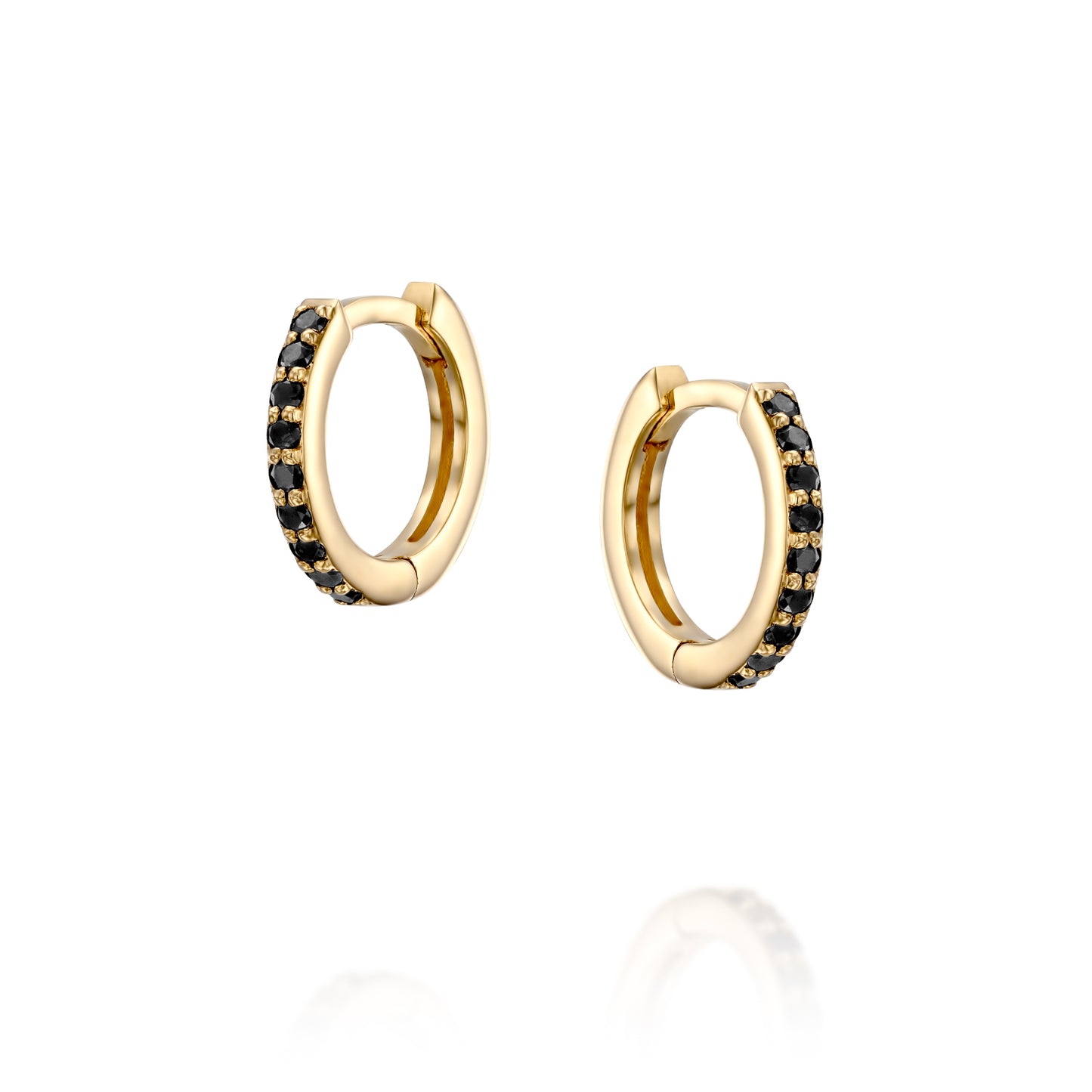 Black Diamonds Hoops Earrings Gold 14K
