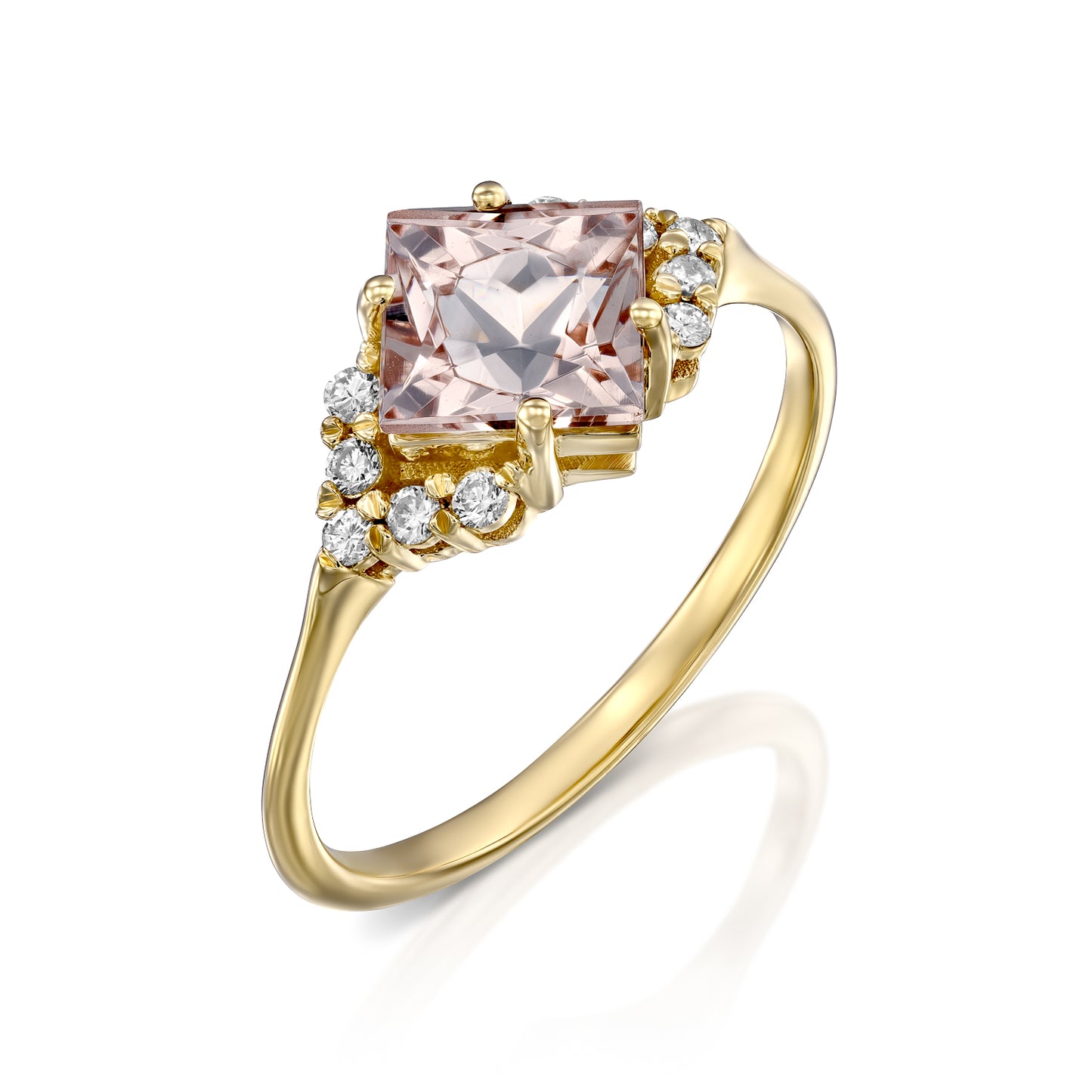 Morganite White Diamonds Ring Gold 14K