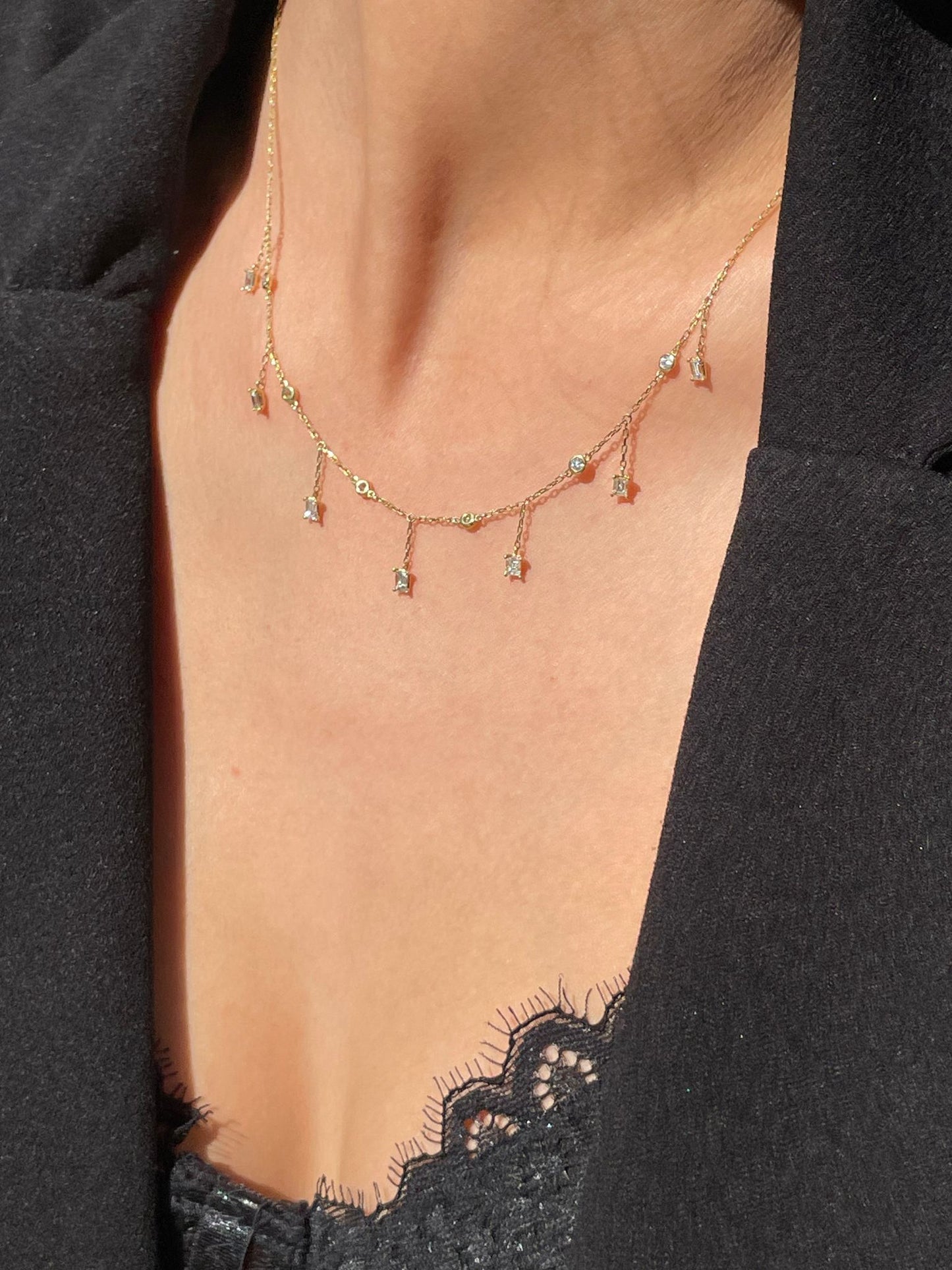 שרשרת יהלומי אמרלדים|Emerald Diamond Necklace