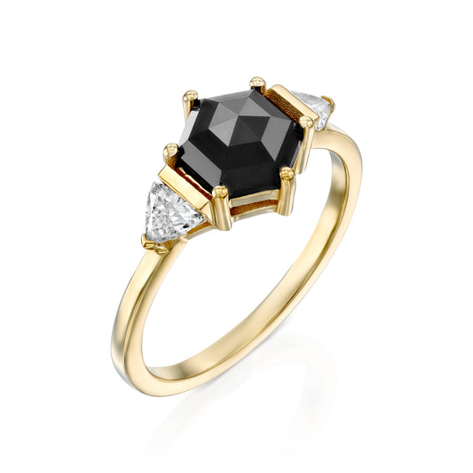 טבעת יהלום שחור משושה|Hexagonal Black Diamond Ring