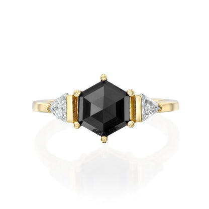 טבעת יהלום שחור משושה|Hexagonal Black Diamond Ring
