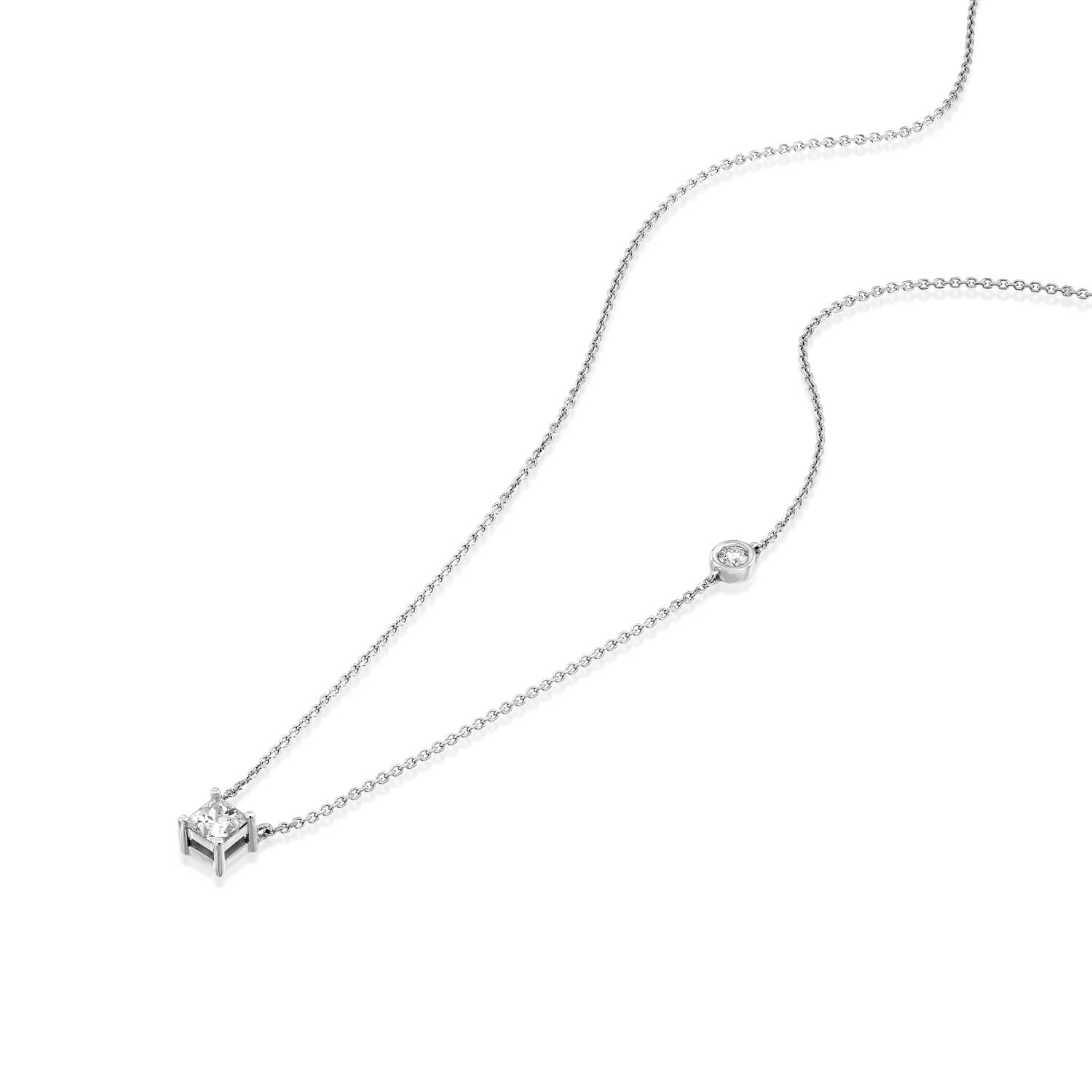 Princess Cut Diamond Necklace Gold 14K