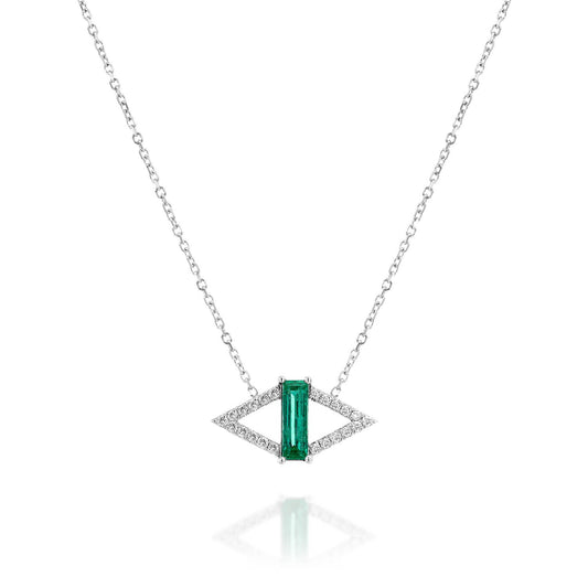 Colombian Emerald White Diamond Necklace Gold 14K