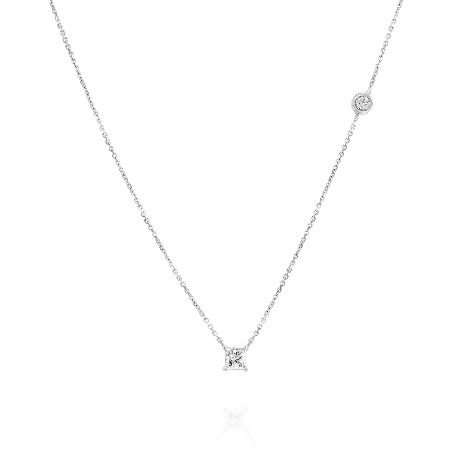 Princess Cut Diamond Necklace Gold 14K