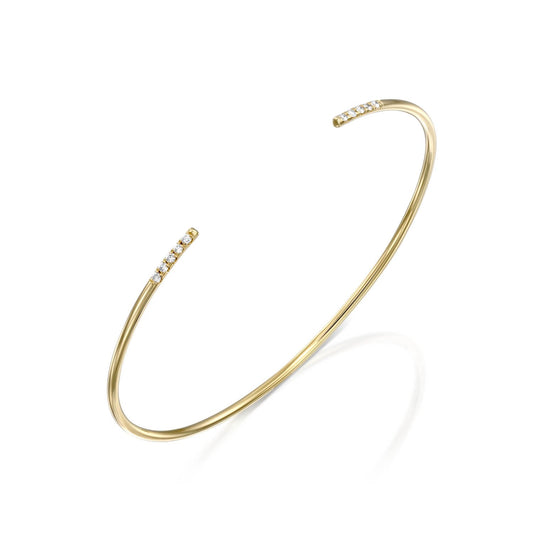 Open Cuff Bracelet White Diamonds Gold 14K