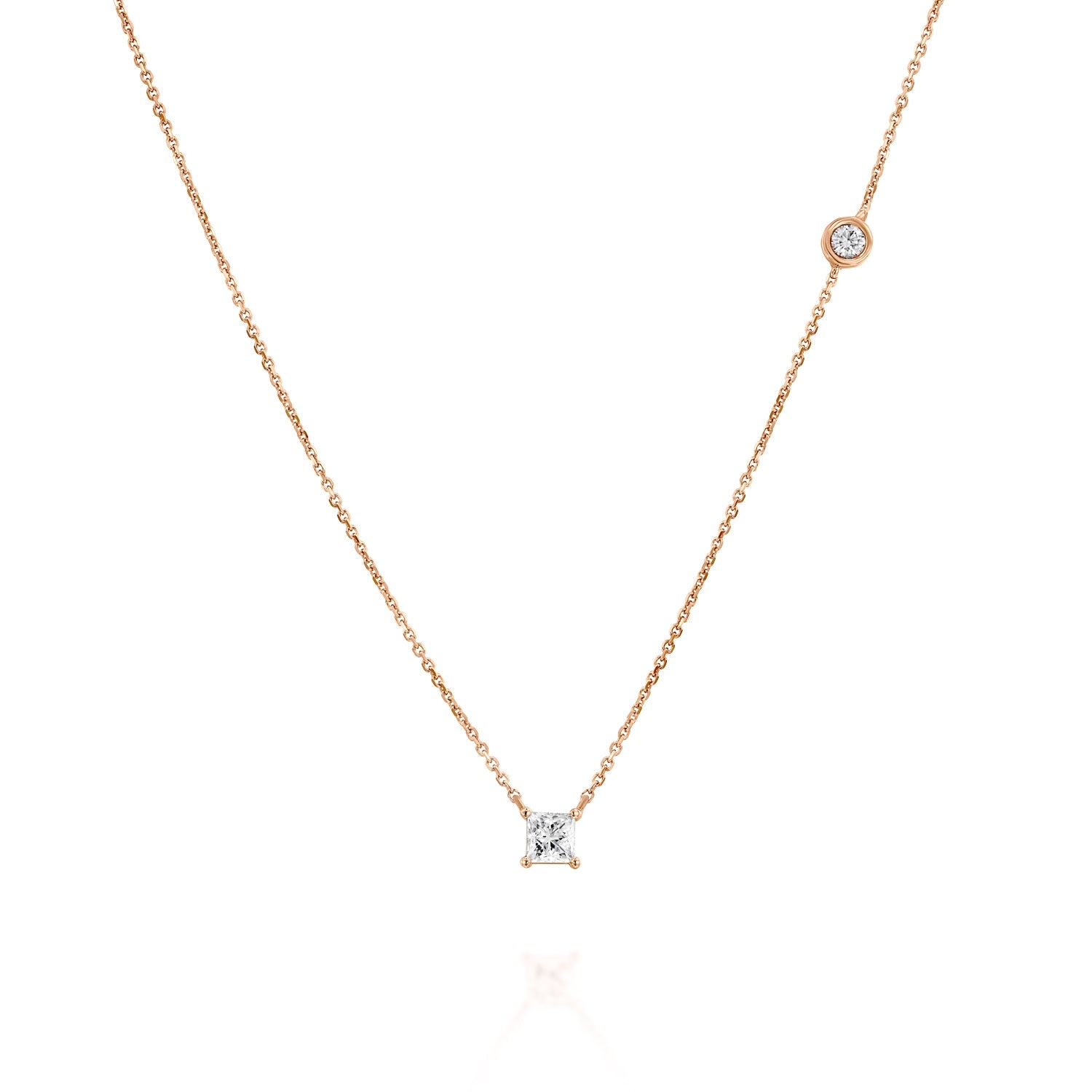 Princess Cut Diamond Necklace Gold 14K