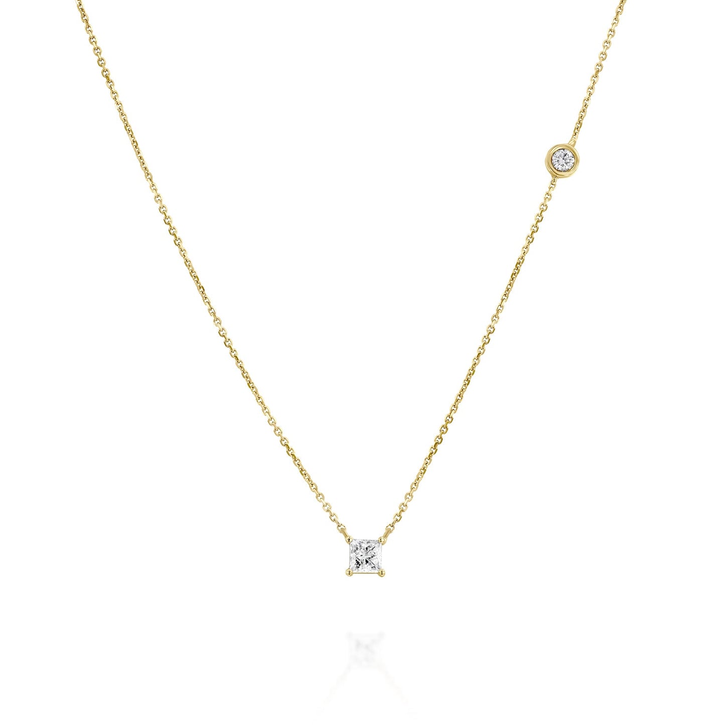 Princess Cut Diamond Necklace Gold 14K