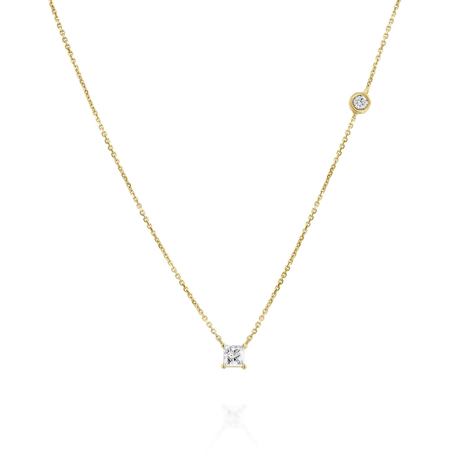 Princess Cut Diamond Necklace Gold 14K
