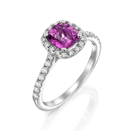 Pink Gemstone White Diamonds Ring Gold 14K