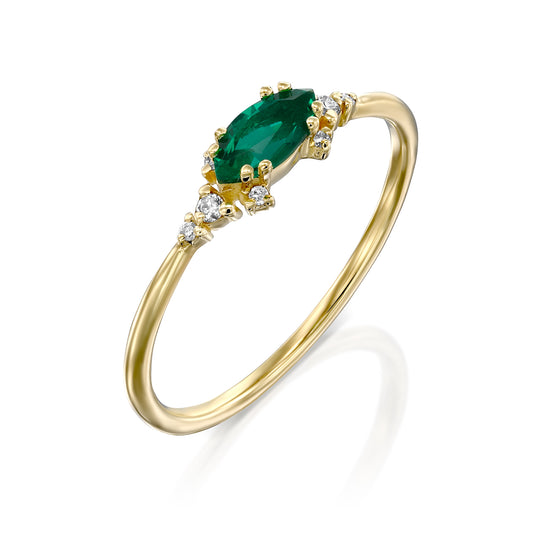 Green Emerald Gemstone Ring Gold 14K