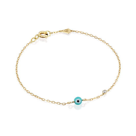 White Diamond Eye Bracelet Gold 14K