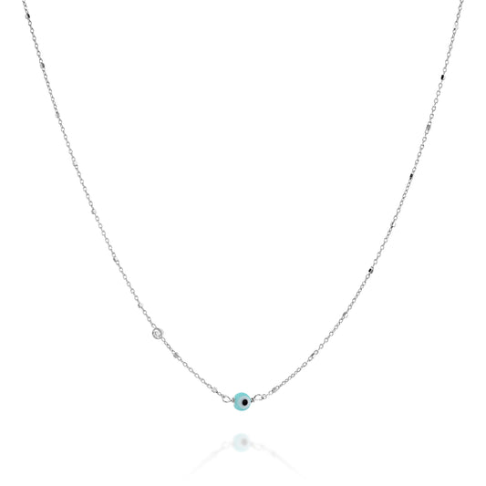White Diamond Eye Necklace Gold 14K