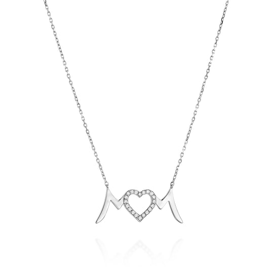 Mom Heart Diamonds Necklace Gold 14K