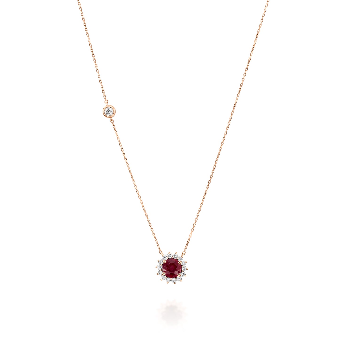 Ruby And White Diamonds Necklace Gold 14K