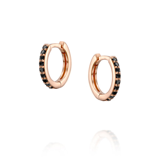 Black Diamonds Hoops Earrings Gold 14K