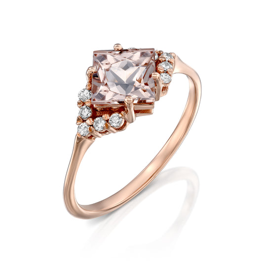 Morganite White Diamonds Ring Gold 14K